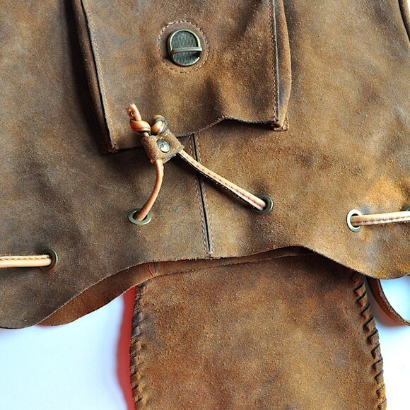 Patricia Nash Casape Burnished Cognac Suede Drawstring Backpack Boho Western L - Picture 10 of 16